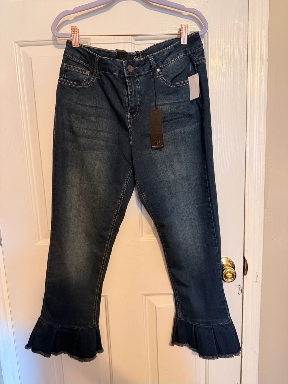 Earl Jeans Dark Blue Ruffle Flare Crop Jeans
